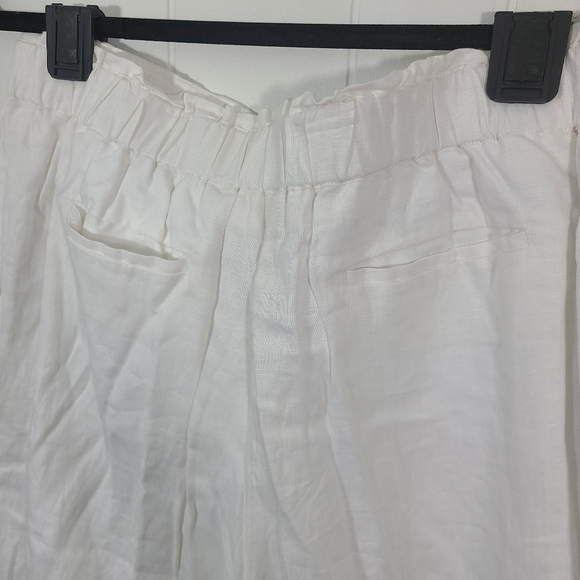 Saks Fifth Avenue Pants Linen Wide Leg Tie Waist Lagenlook Crop Ankle Off White - Picture 6 of 8